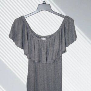 LuLaRoe Cici Mermaid Flounce Dress XL Solid Gray Waffle Knit Off Shoulder